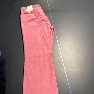 Curvy legs, pink velvet pants